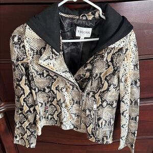 Vigoss Women's Leather Snake Print Jacket - Black and Tan